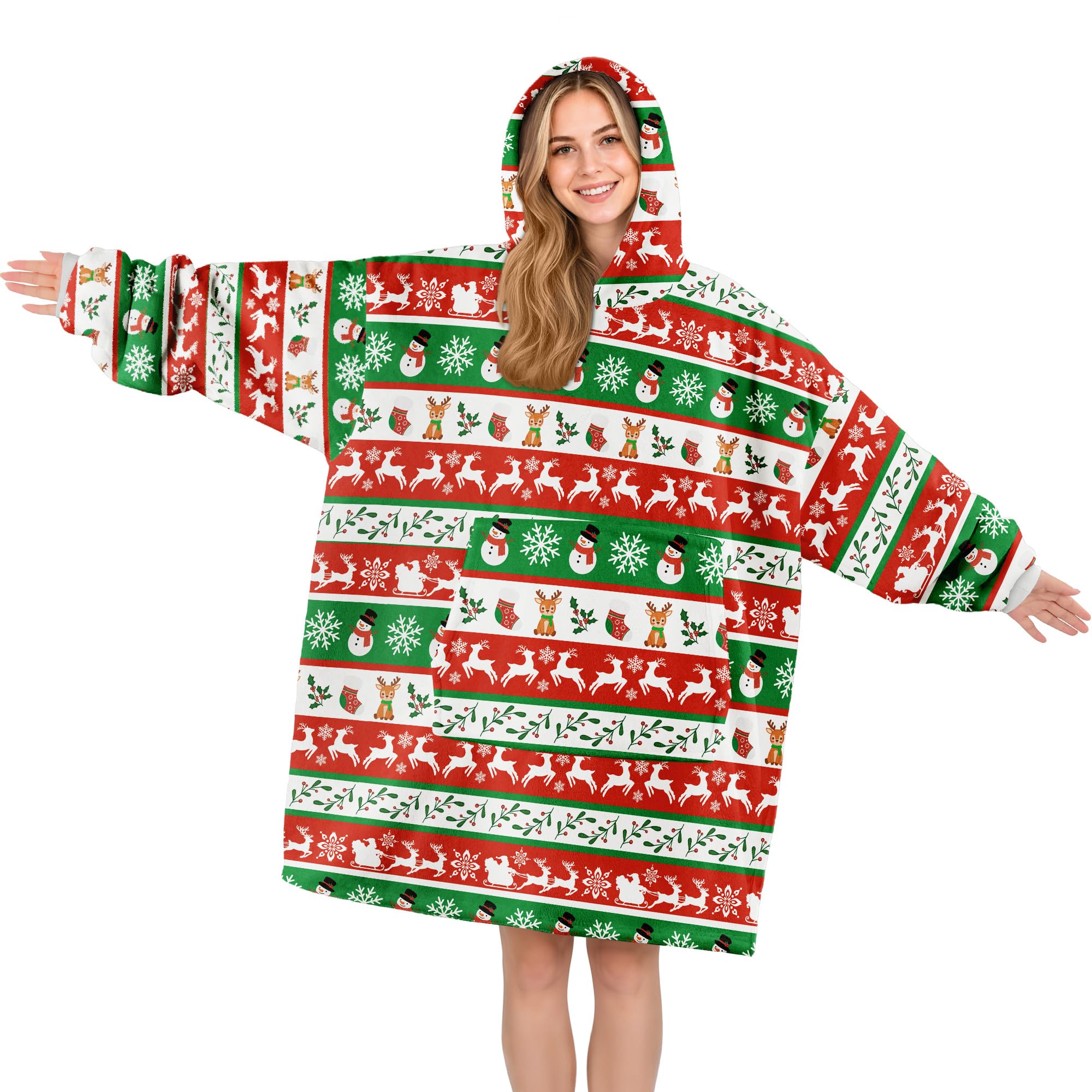 Queenshin Christmas Oversized Wearable Blanket Fluffy Hoodie for Women Men