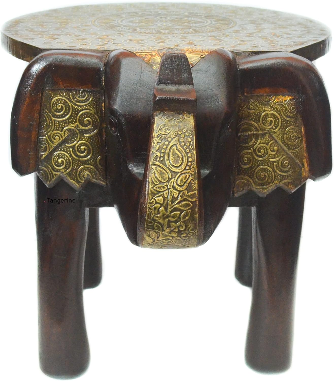 Tangerine Wooden & Brass Handmade Elephant Shape Stool || Side Table || End Table || Planter Stand || Flower Stand || Home Decor