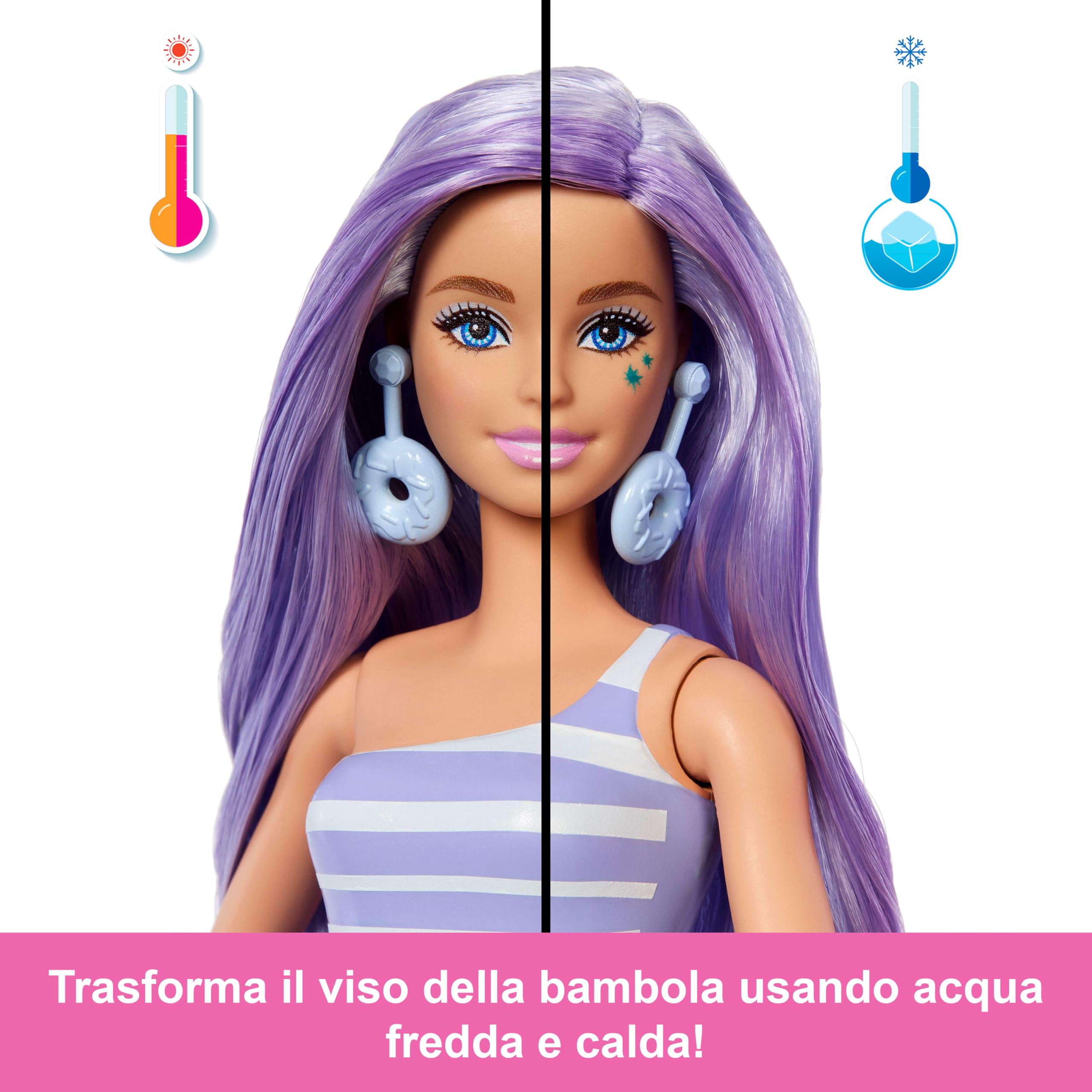 Barbie - Pop Reveal Serie Dolcetti, bambola a tema Donut Dreams con cucciolo e 8 sorprese con effetto cambia colore inclusi, giocattolo per bambini, 3+ anni, JFY60