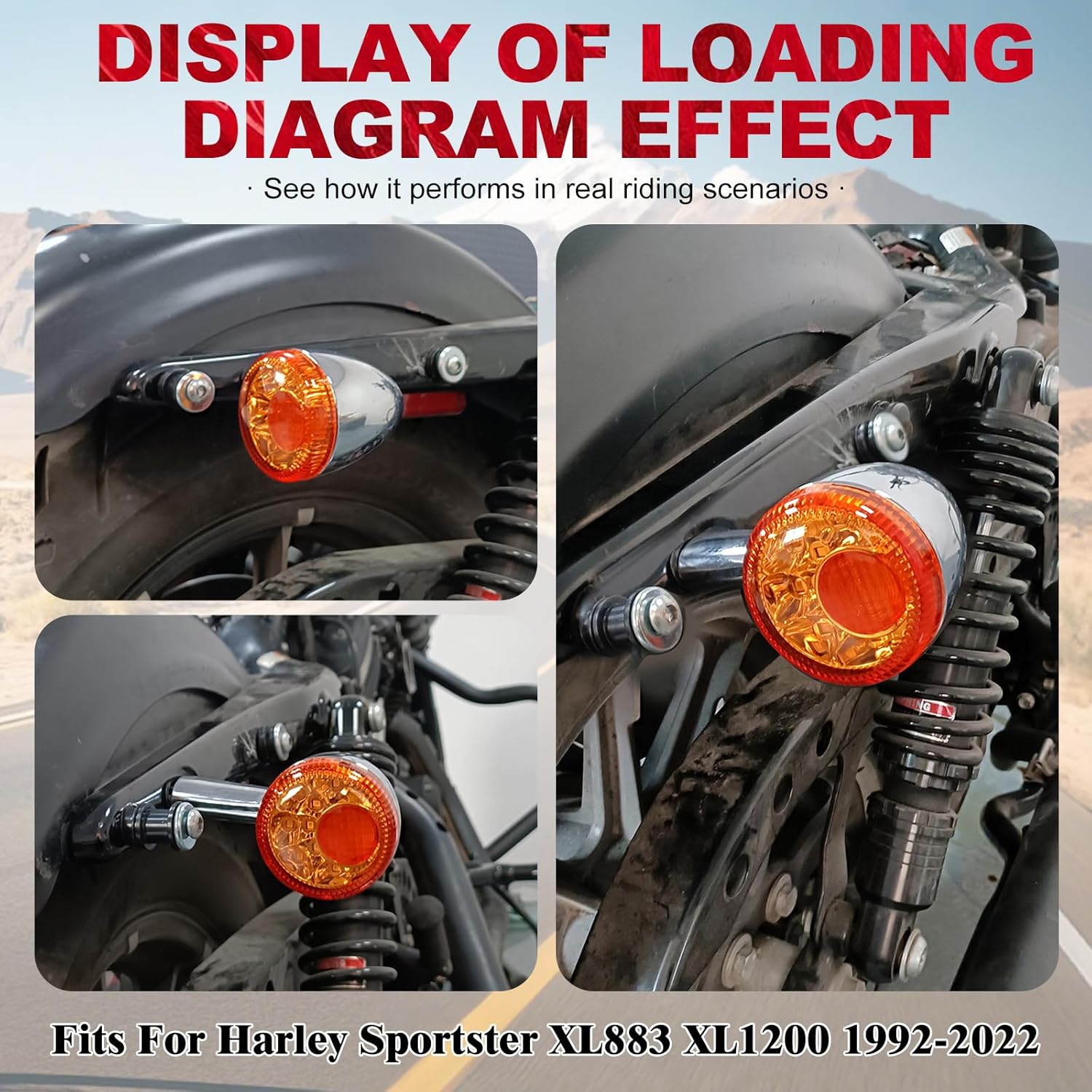 Motorcycle Rear LED Turn Signals Light Bullet Brake Indicator Lamp Fit For Harley Sportster XL 883 XL 1200 1992–2022 (Chrome Body Amber Lens Light)