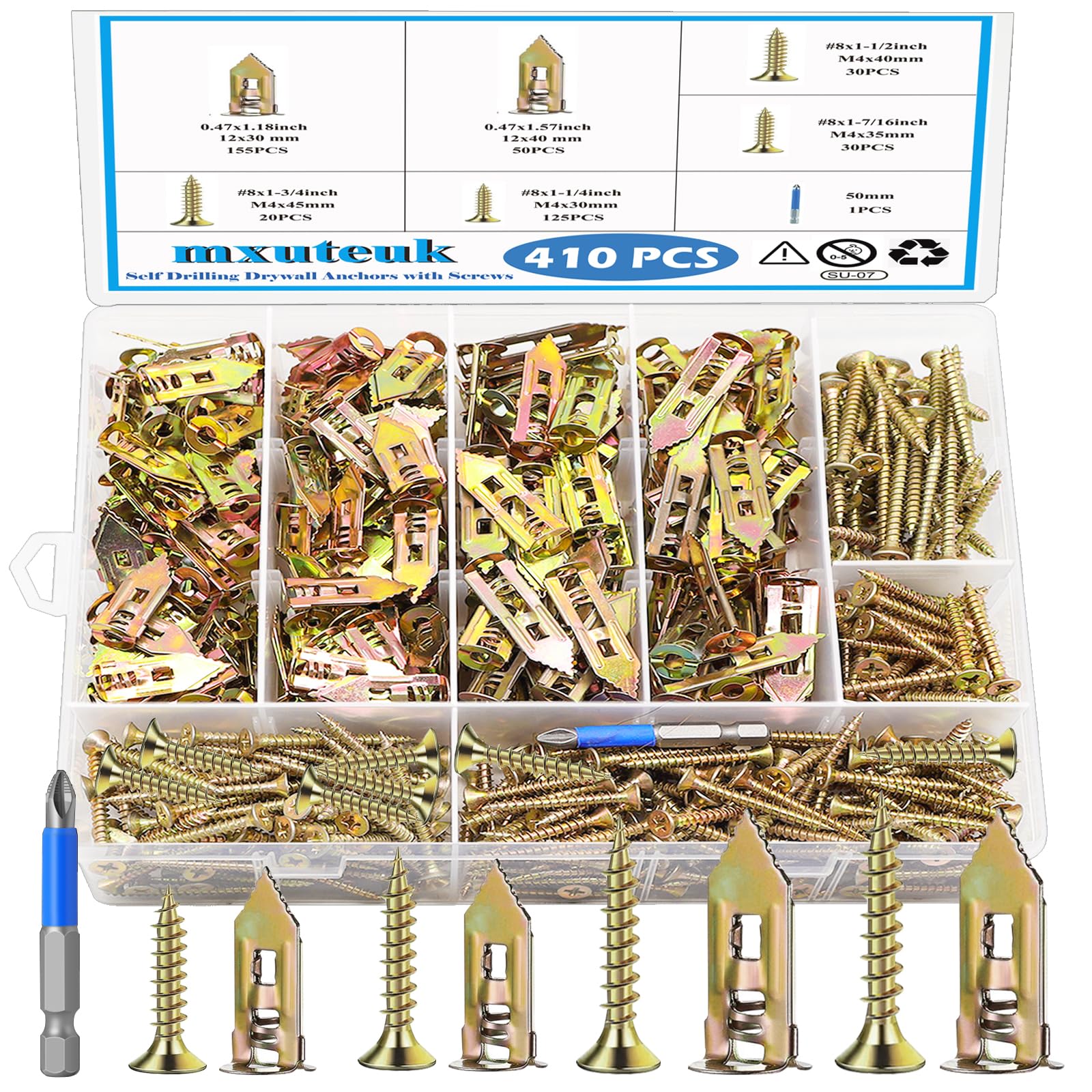 mxuteuk 410 PCS Self Drilling Drywall Anchors with Screws Kit