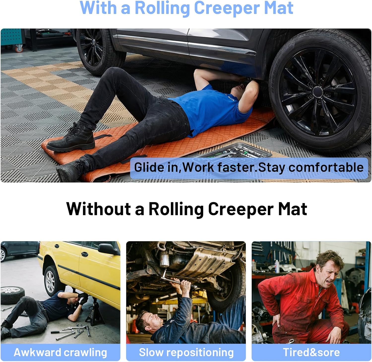 Creeper Rolling Mat,Mechanic Creeper Car Repair Garage Mat, 57.87x26.38 Inch Portable Foldable Rolling Pad for Under Car,Automotive Repair Mat for Mechanics/Trucks
