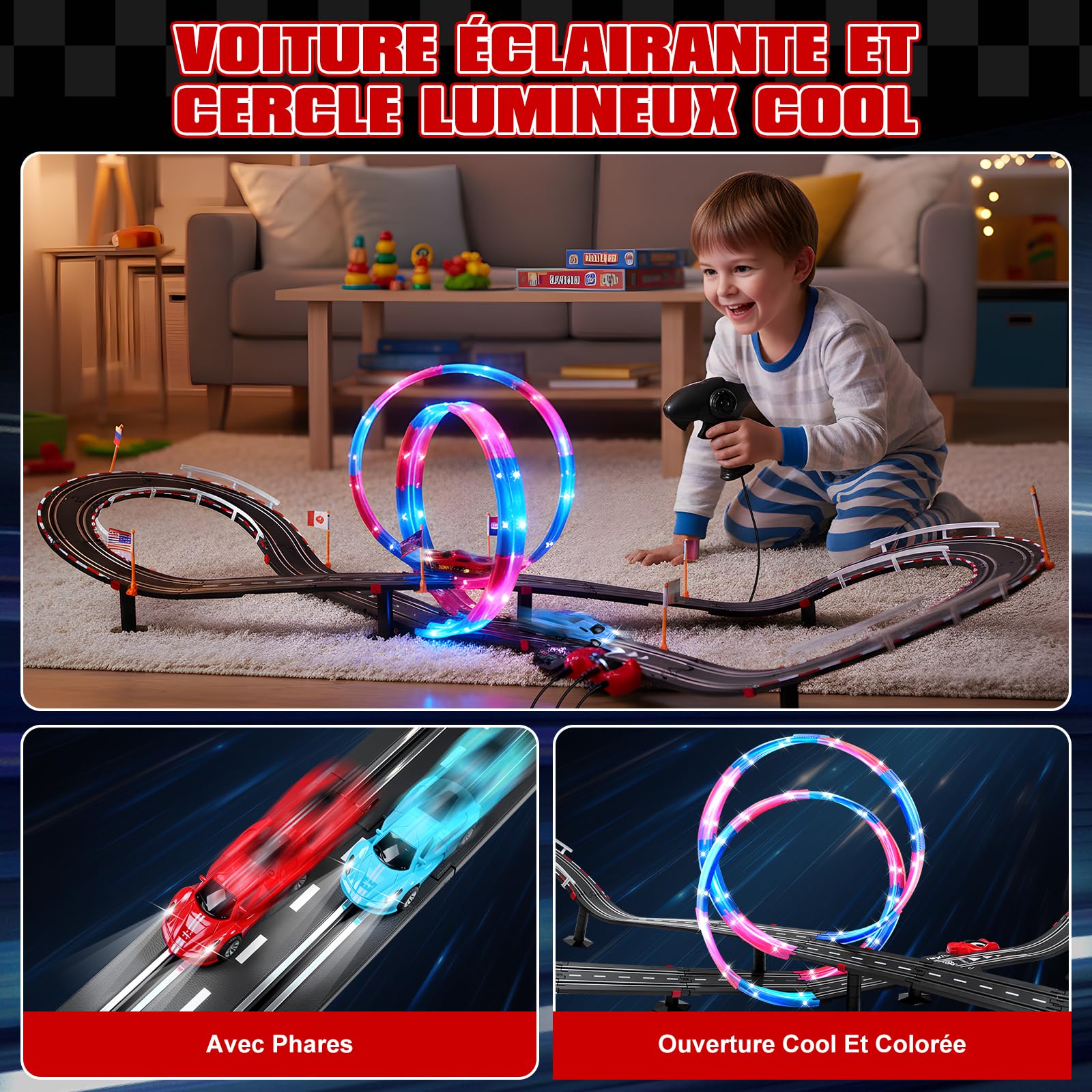 Circuit Voiture Electrique Lumineuse 1:64 Piste - 4 LED Voitures
