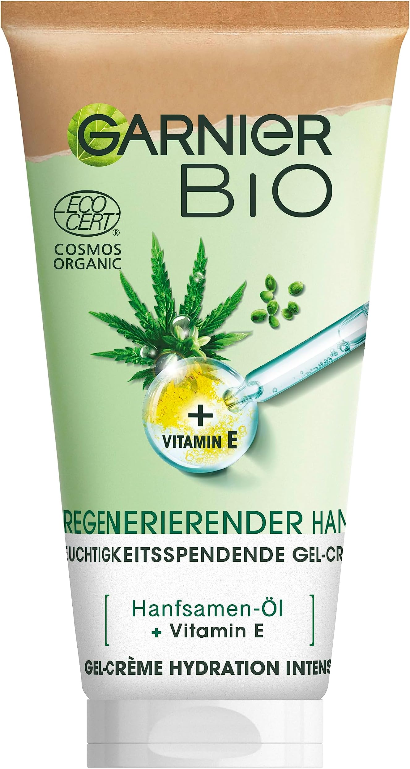 Gel Cream, Moisturising with Organic Hemp, Regenerates Sensitive Skin, with Vitamin E, Vegan Formula, Certified Natural Cosmetics, Intensive Moisture, 50 ml