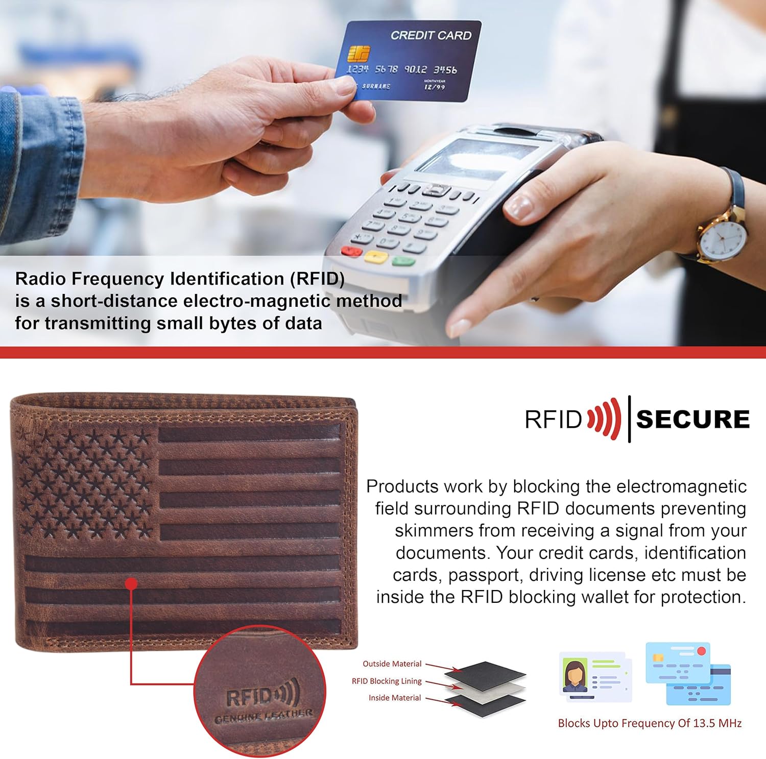 ASAD Genuine Leather Wallet for Men | Slim, Stylish, Genuine Leather Double Stitched RFID Blocking Bifold Stylish | Bifold Wallet With 8 Card Slot | Gift for Him | Crazy Horse With American Flag - Image 6