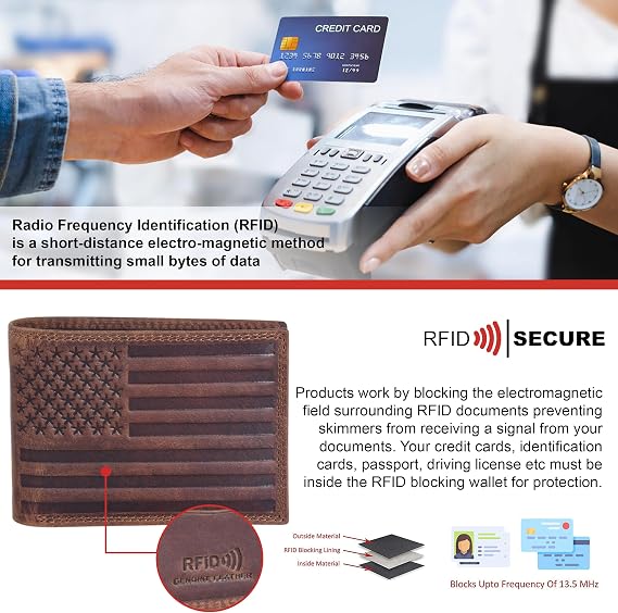 ASAD Genuine Leather Wallet for Men | Slim, Stylish, Genuine Leather Double Stitched RFID Blocking Bifold Stylish | Bifold Wallet With 8 Card Slot | Gift for Him | Crazy Horse With American Flag