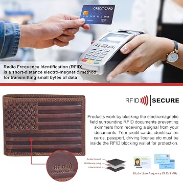 ASAD Genuine Leather Wallet for Men | Slim, Stylish, Genuine Leather Double Stitched RFID Blocking Bifold Stylish | Bifold Wallet With 8 Card Slot | Gift for Him | Crazy Horse With American Flag