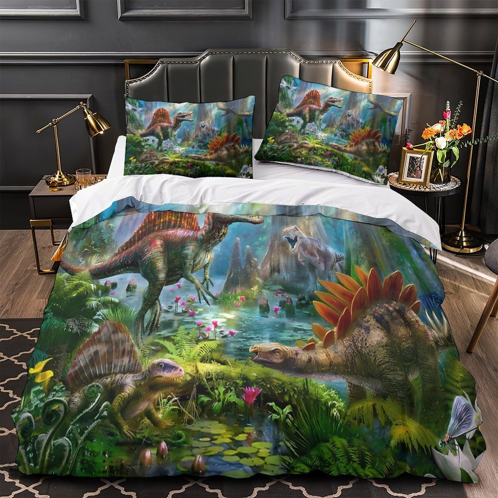 Parure de lit dinosaure 3D en microfibre pour créer une chambre enfant style jungle préhistorique