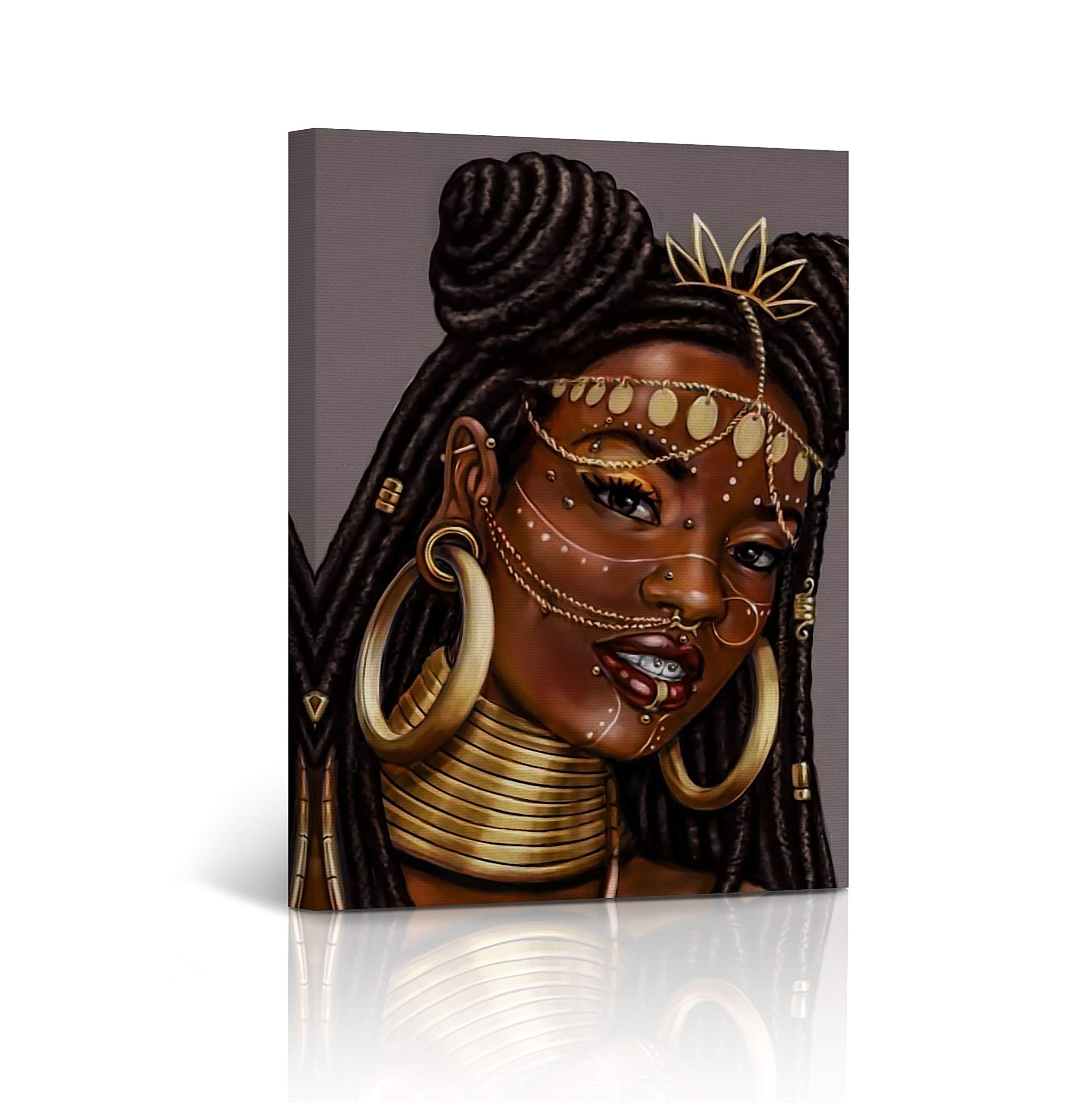 Amazon.com: Buy4Wall Sexy African Princess Piercings Box Braid Hair Modern  Art Oil Painting Canvas Wall Art Print African American Home Decor Living  Room Bedroom Ready to Hang - Made in USA -