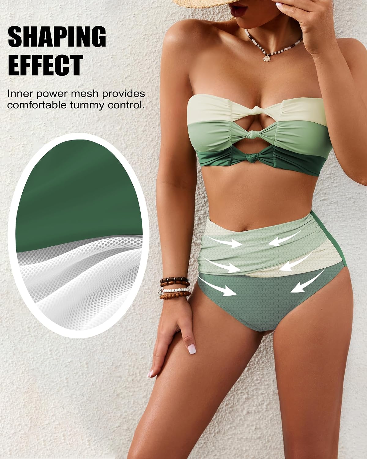XUNYU High Waisted Bikini Sets for Women Strapless Bandeau 2 Piece Swimsuits Tummy Control Bathing Suit Sexy Swim Suits 2026