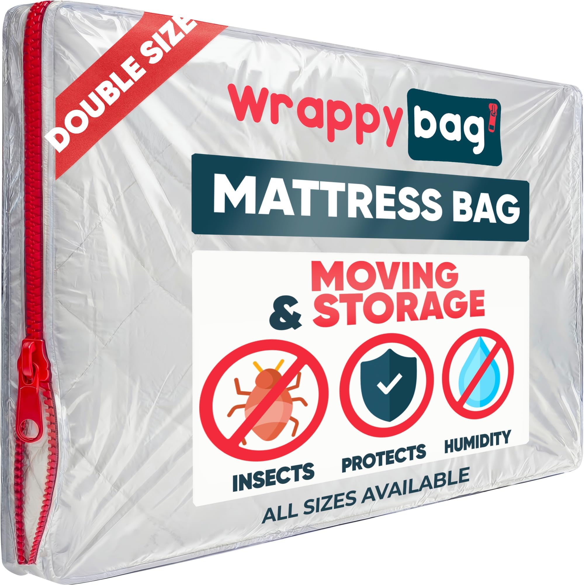 WRAPPYBAG – Protective Plastic Mattress Case — Double Size — Waterproof, Anti-Tear Storage Bag — for House Moves, Storage and Transport (55" x 80")