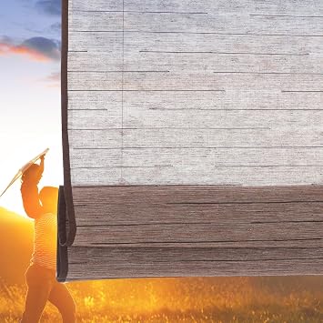 Bamboo Roman Shades, Cordless Woven Wooden Lined Dove Grey Roman Shades, Bamboo Edge Binding Bamboo Window Shades for Indoor Windows