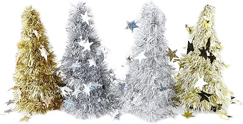 Homeford - Árbol de mesa con forma de estrella cortada con láser, color plateado y dorado, 10.0in, 4 piezas