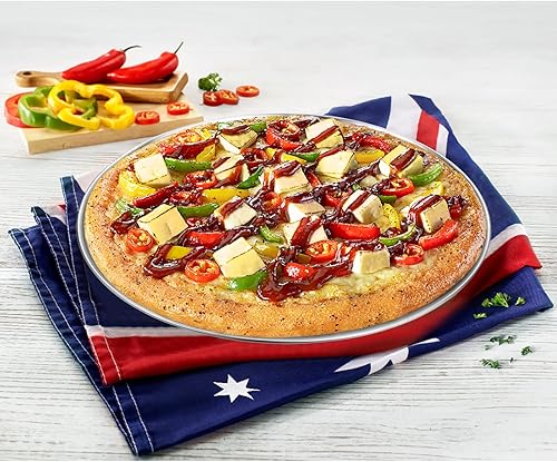 Miniatura 7 de Deedro Bandeja de pizza para hornear pizza, bandeja redonda de acero inoxidable, bandeja para hornear pizza de alta resistencia para horno, bandeja