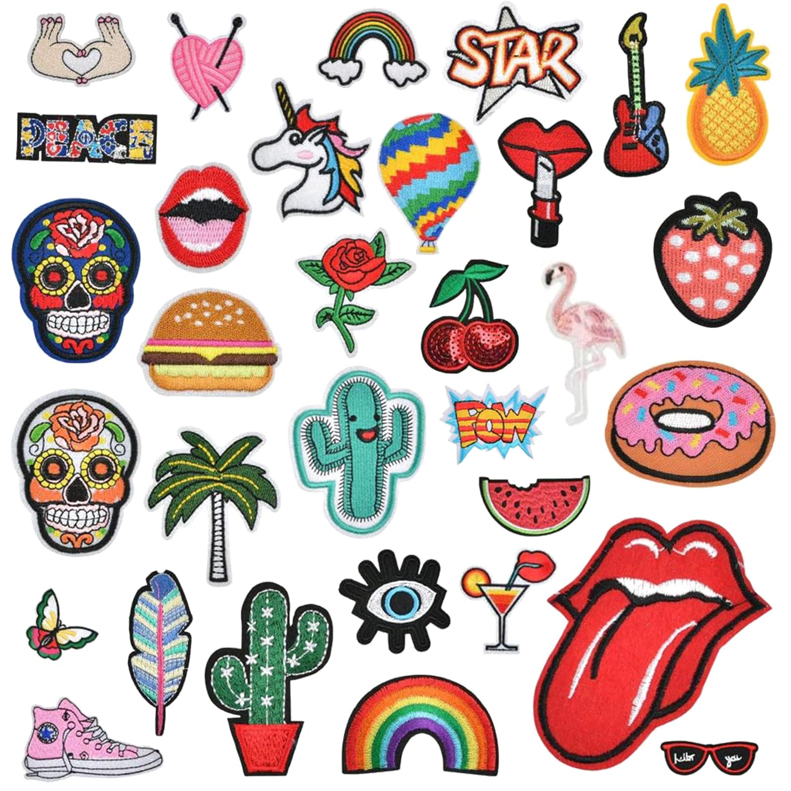 32 Pcs Iron On Patches for Clothing – Assorted Embroidered Applique Stickers – Sew On Fabric Repair Patches for Clothes, Jeans, Jackets, Hats, Shoes and Backpacks