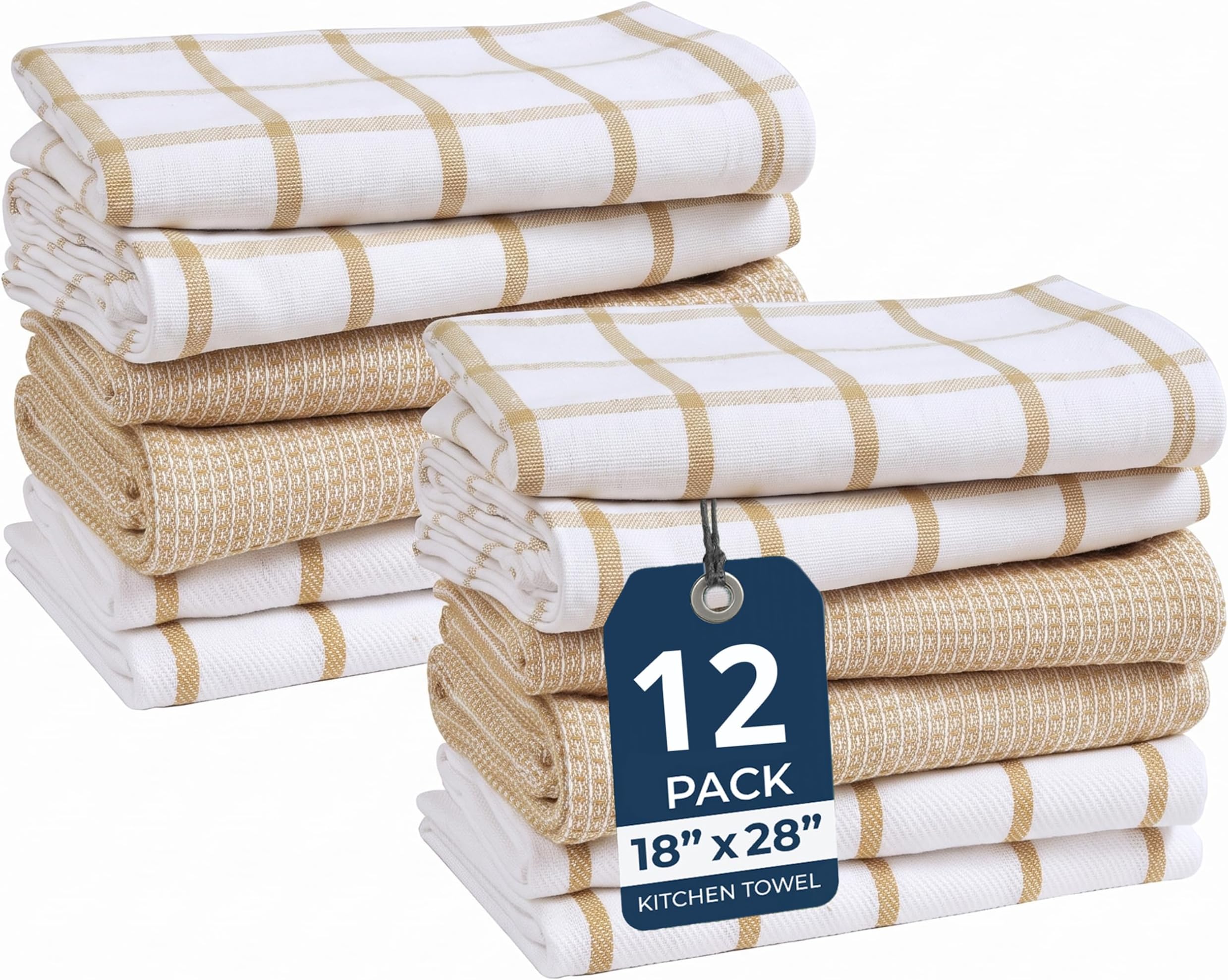 LANE LINEN Tea Towels for Kitchen 100% Cotton Durable 12 Pack - Beige
