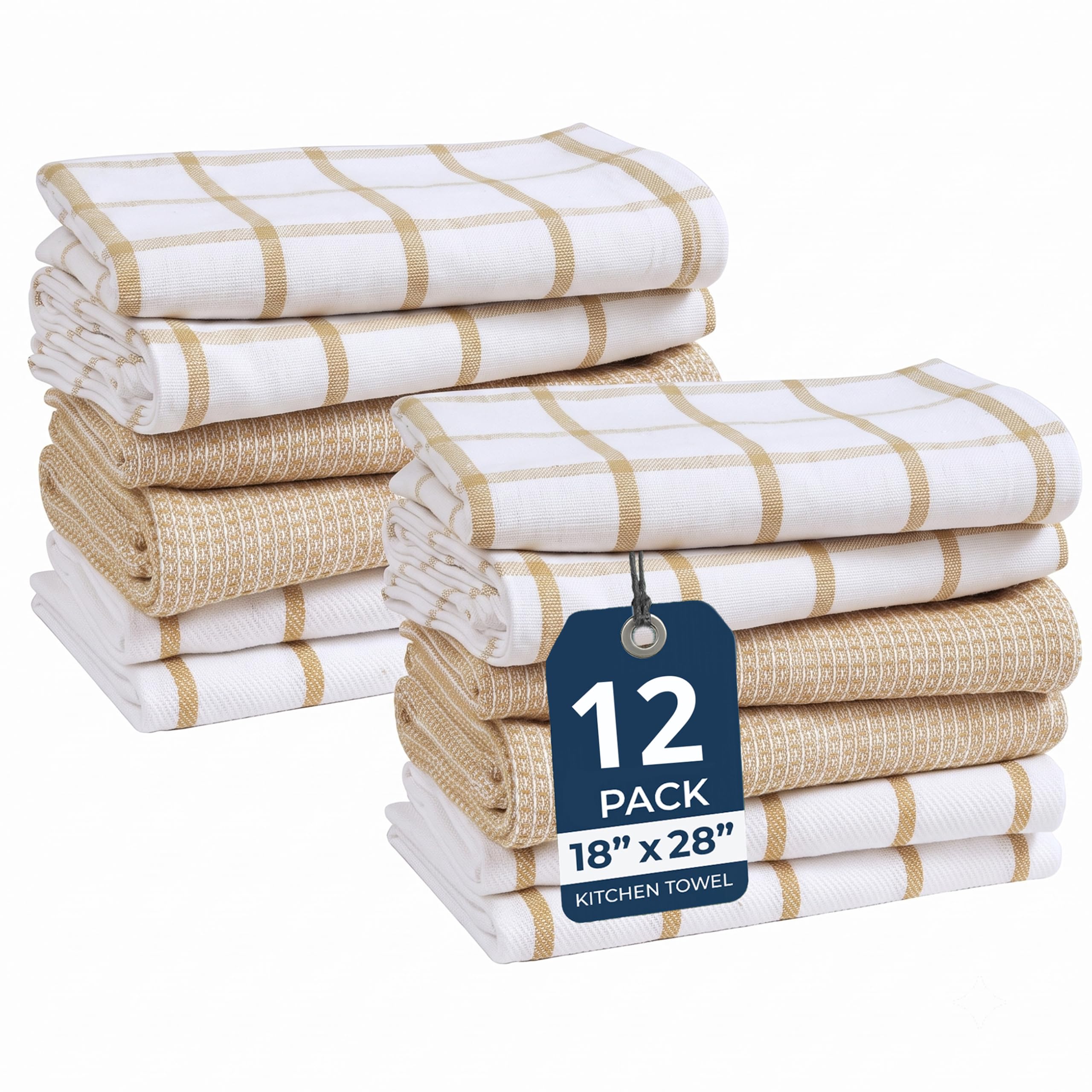 Kitchen Towels Set - Pack of 12 Cotton Dish Towels for Drying