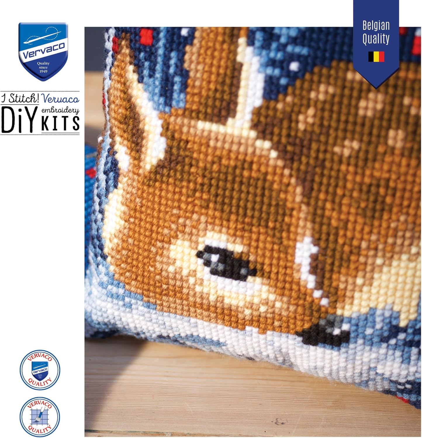 Vervaco Cross Stitch Embroidery Kits Pillow Front for Self-Embroidery with Embroidery Pattern on 100% Cotton and Embroidery Thread, 15,75 x 15,75 Inches - 40 x 40 cm, Little Deer