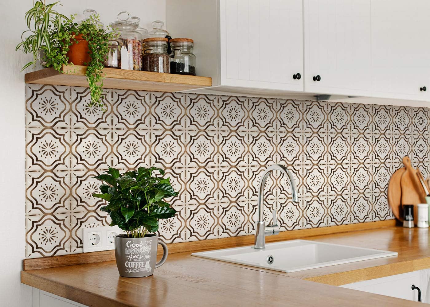 Mi Alma Collection Fireplace Tile Stickers 24 PCS Set - Peel and Stick backsplash Tile Decals for Bathroom, Kitchen (Golden Brown, 5x5 Inch)