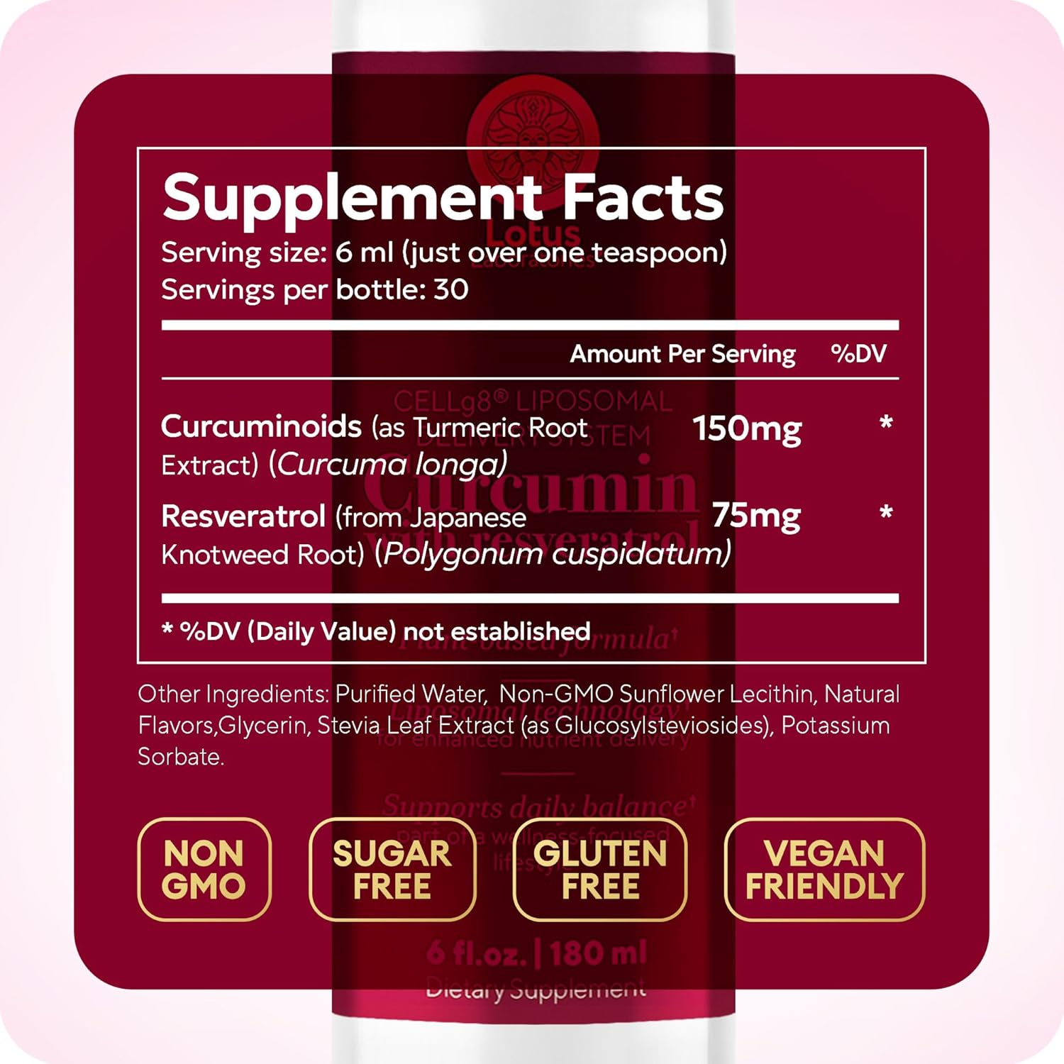 Liposomal Turmeric Curcumin with Resveratrol Liquid for Joint Support, Inflammation & Healthy Aging – Fast-Acting Curcumin Complex with CELLg8, High Absorption, Vegan, Non-GMO – 30 Servings, 6 fl oz