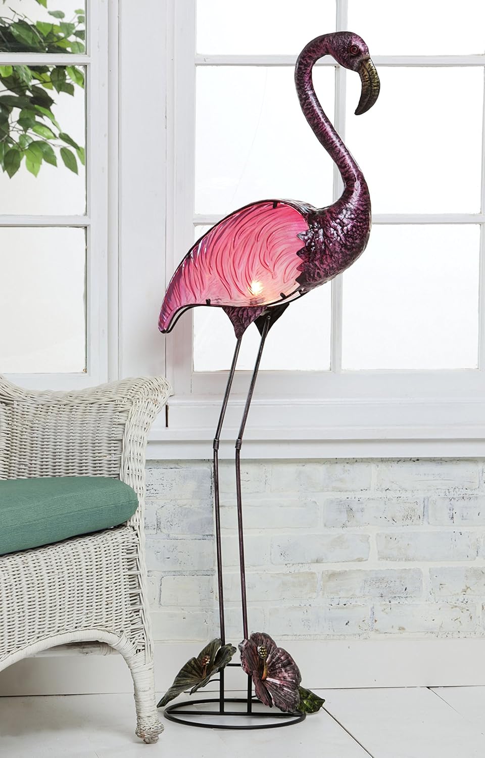 Handpainted Glass and Sculpted Metal Pink Flamingo Figurine Floor Lamp