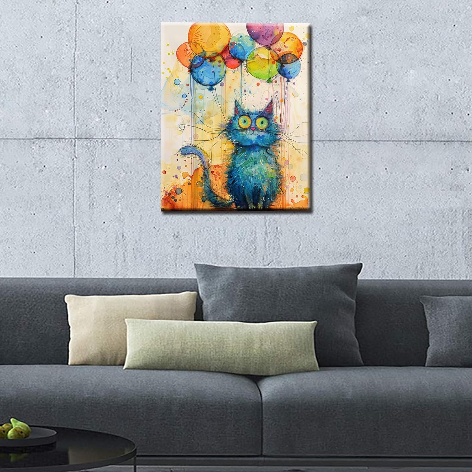 Tucocoo Abstract Blue Cat Paint by Numbers Kits with Brushes and Acrylic Pigment on Canvas Painting for Adults Beginner, Colorful Ballons Watercolor Picture for Home Wall Decor 16''x20'' (DIY Framed)
