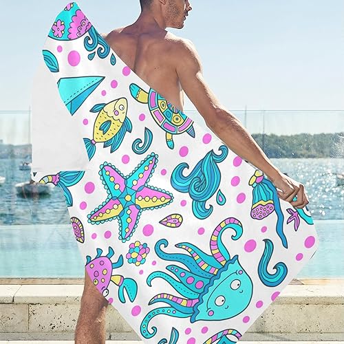 Miniatura 3 de susiyo Toalla de playa fina de 30 x 60 pulgadas con criaturas marinas rosa y cian, toalla para playa, mujeres, viajes