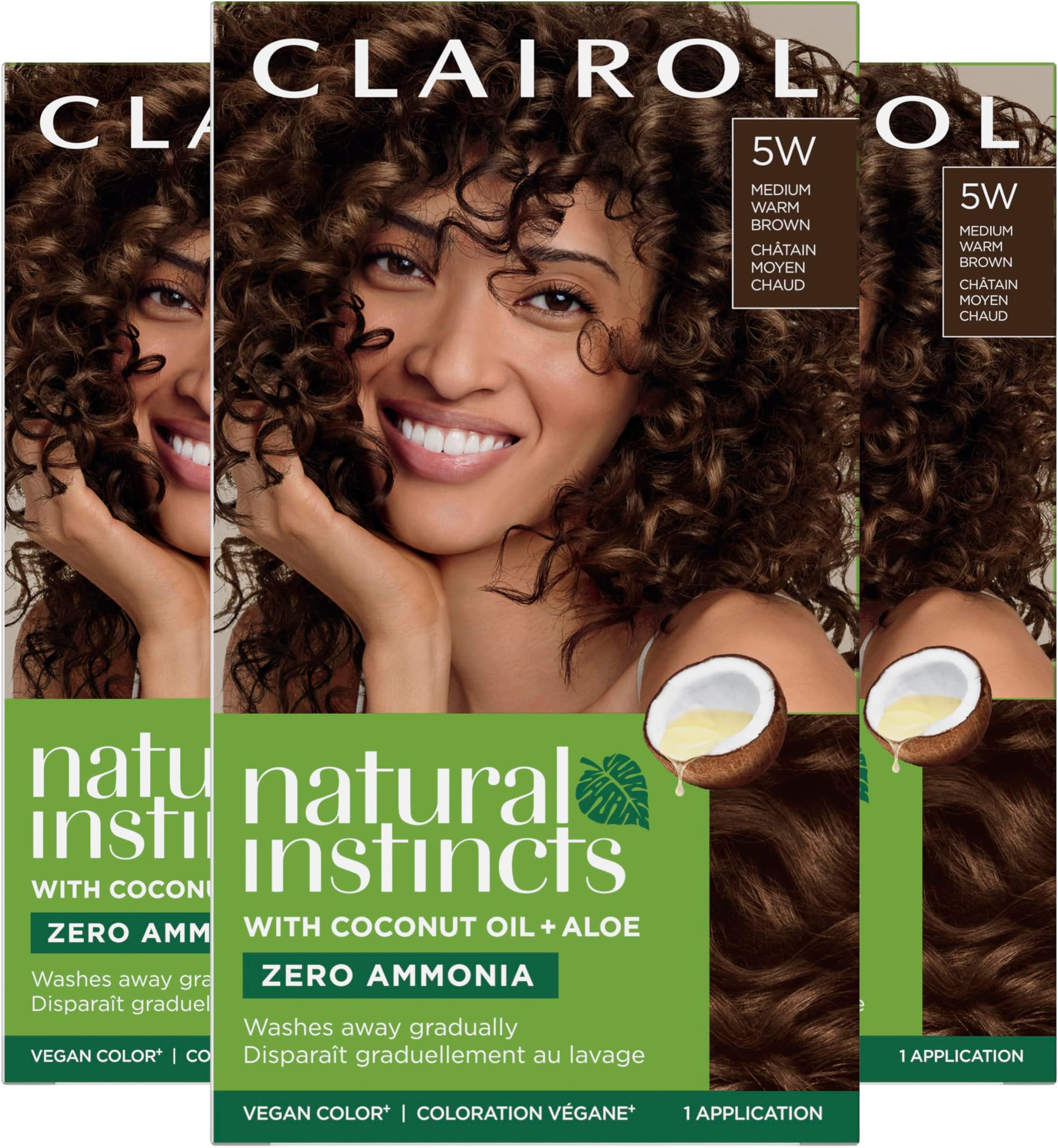 Clairol Natural Instincts Demi-Permanent Hair Dye, 5W Medium Warm Brown Hair Color, Pack of 3
