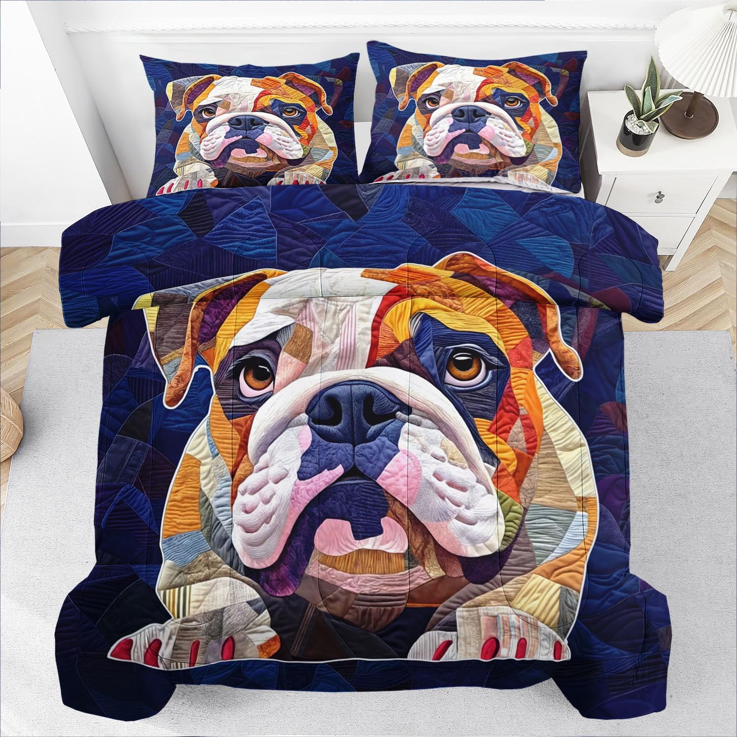 Raphus cucullatus Dog Print Comforter Set,Cartoon Dog Bedding Puppy Comforter Set Queen,Animal Print Queen Size Blue Bedding,Puppy Quilt Animal Print Home Decor