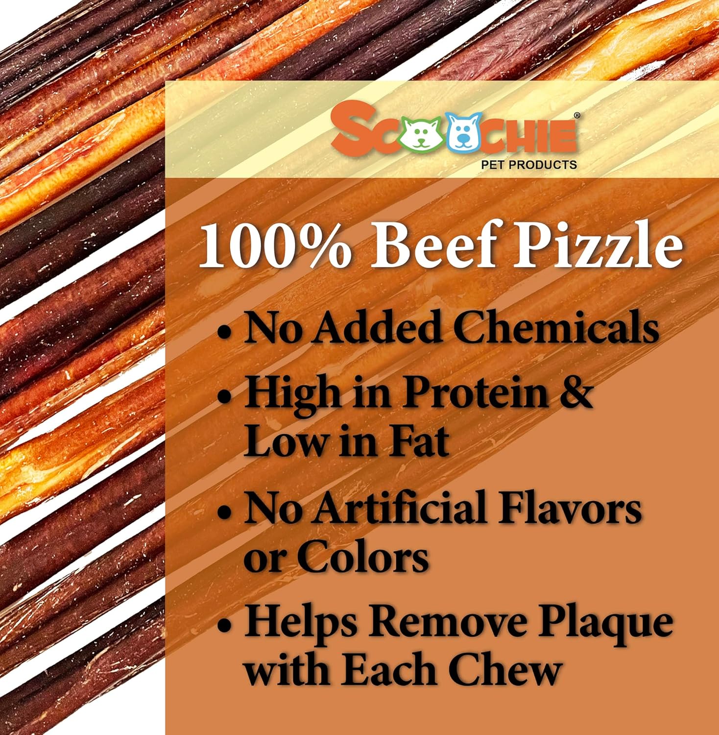 Scoochie Pet Bully Sticks for Dogs - 12in Natural Dog Treats & Chews, 10 Pack - High-Protein, Low-Fat Chews