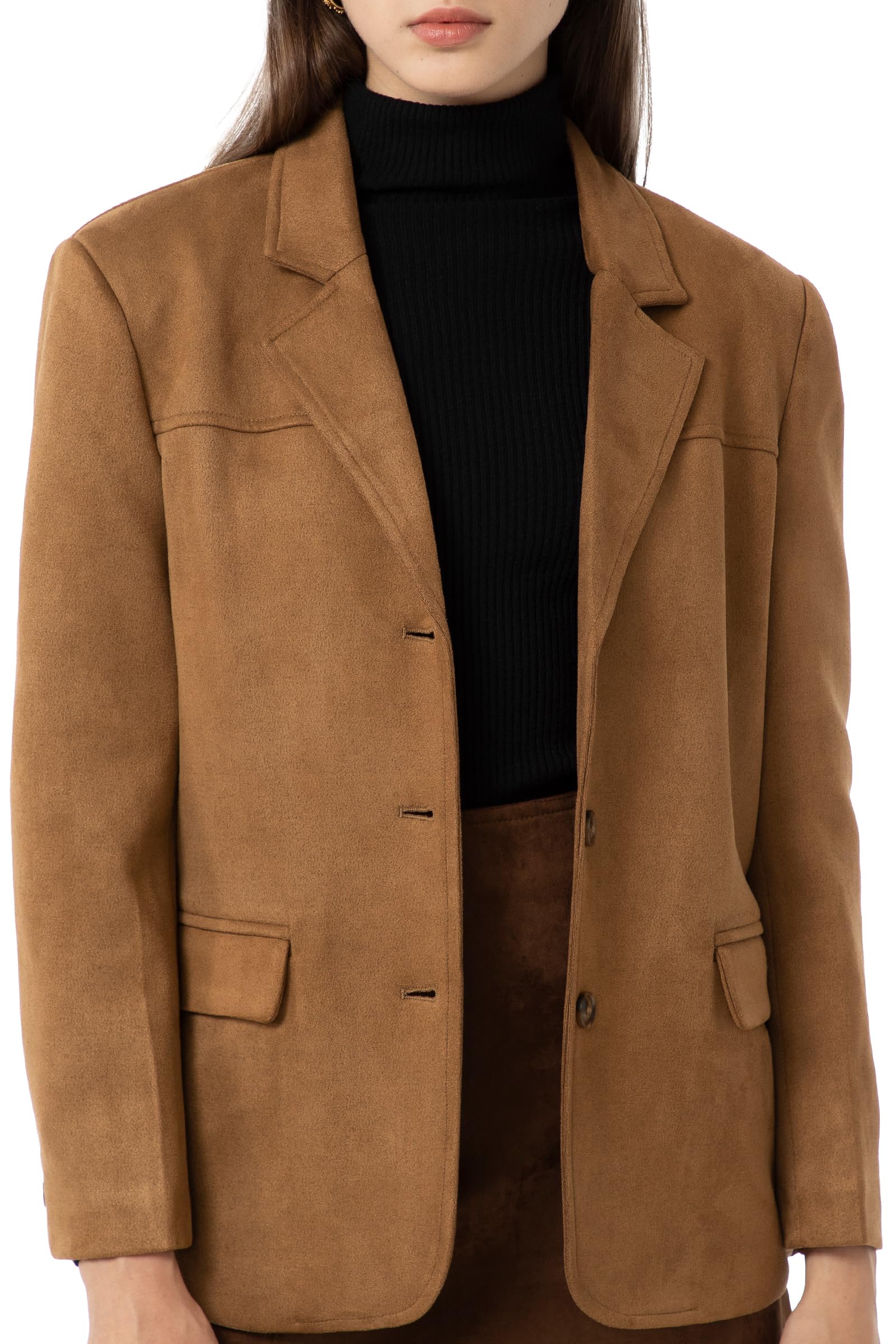 Ababalaya Womens Faux Suede Blazer Thick Jacket 2025 Fall Fashion Casual Coat