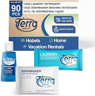 Travel Laundry Detergent & Dish Soap | Terra Breeze 1-Shoppe Amenities Kit | Laundry Soap, Dish Soap | 90 Pieces