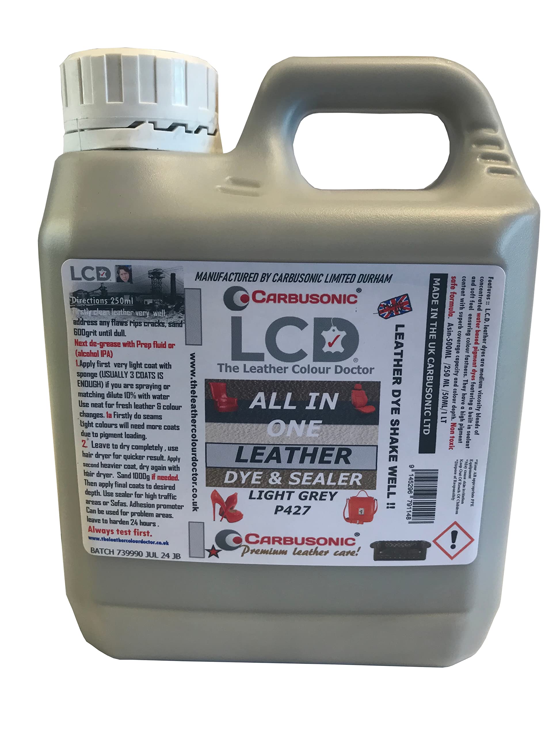 Carbusonic All in one Leather dye and sealant, Interior Leather Paint for Car Seats, Sofas, Arm Chairs, Shoes, Handbags & More. (Dark Grey, 500 ml) — view 35