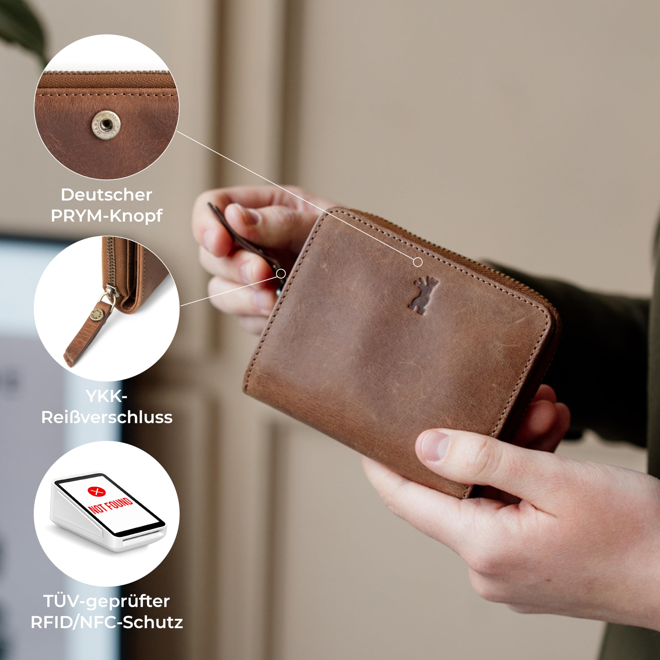 Berliner Bags Vintage Geldbörse Sara, Kleine Portemonnaie aus Leder mit RFID-Schutz, Braun
