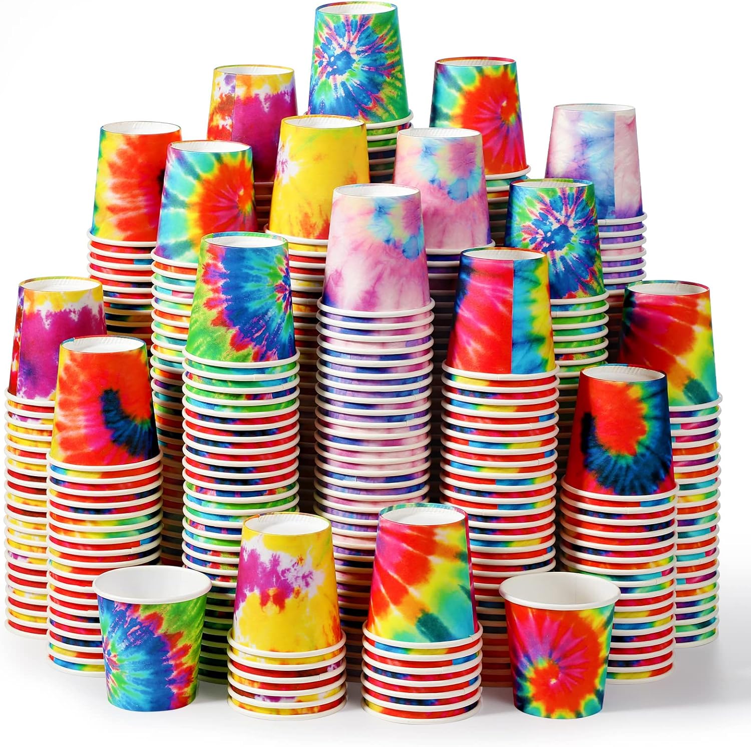 Tiamon 500 Pack 2 oz Paper Cups, Mini Mouthwash Disposable Bathroom Small Paper Drinking Espresso Cups for Home Office Travel Picnic Party Supplies(Tie Dye)