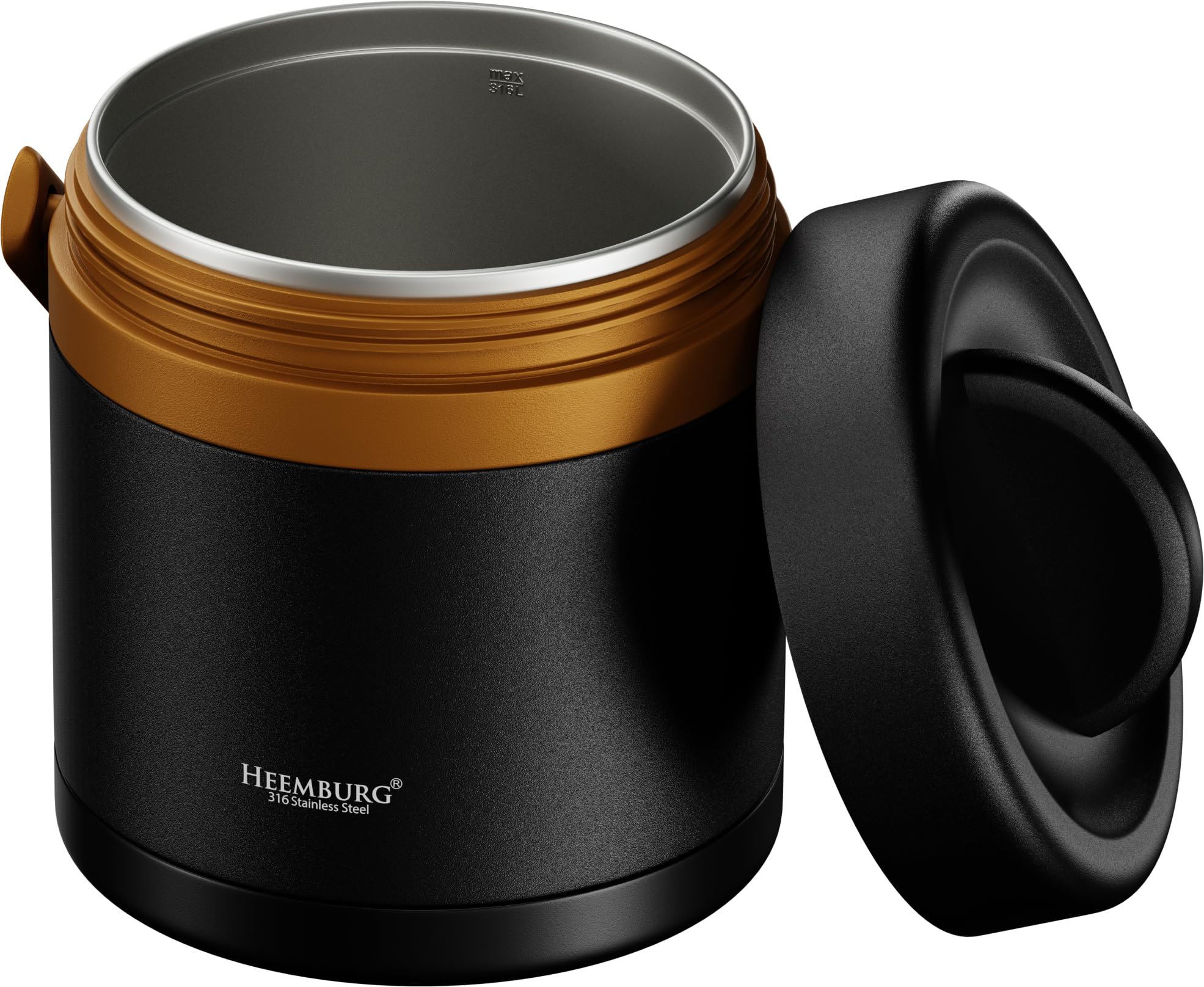 HEEMBURG Fiambrera térmica de acero inoxidable, recipiente aislado para platos calientes, comidas, sopa, fruta, para oficina y exterior, vaso de alimentos (negro, 1300 ml)