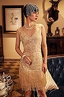 Vista 3 de BABEYOND Womens Flapper Dresses Set 1920s V Neck Beaded Fringed Great Gatsby Dress