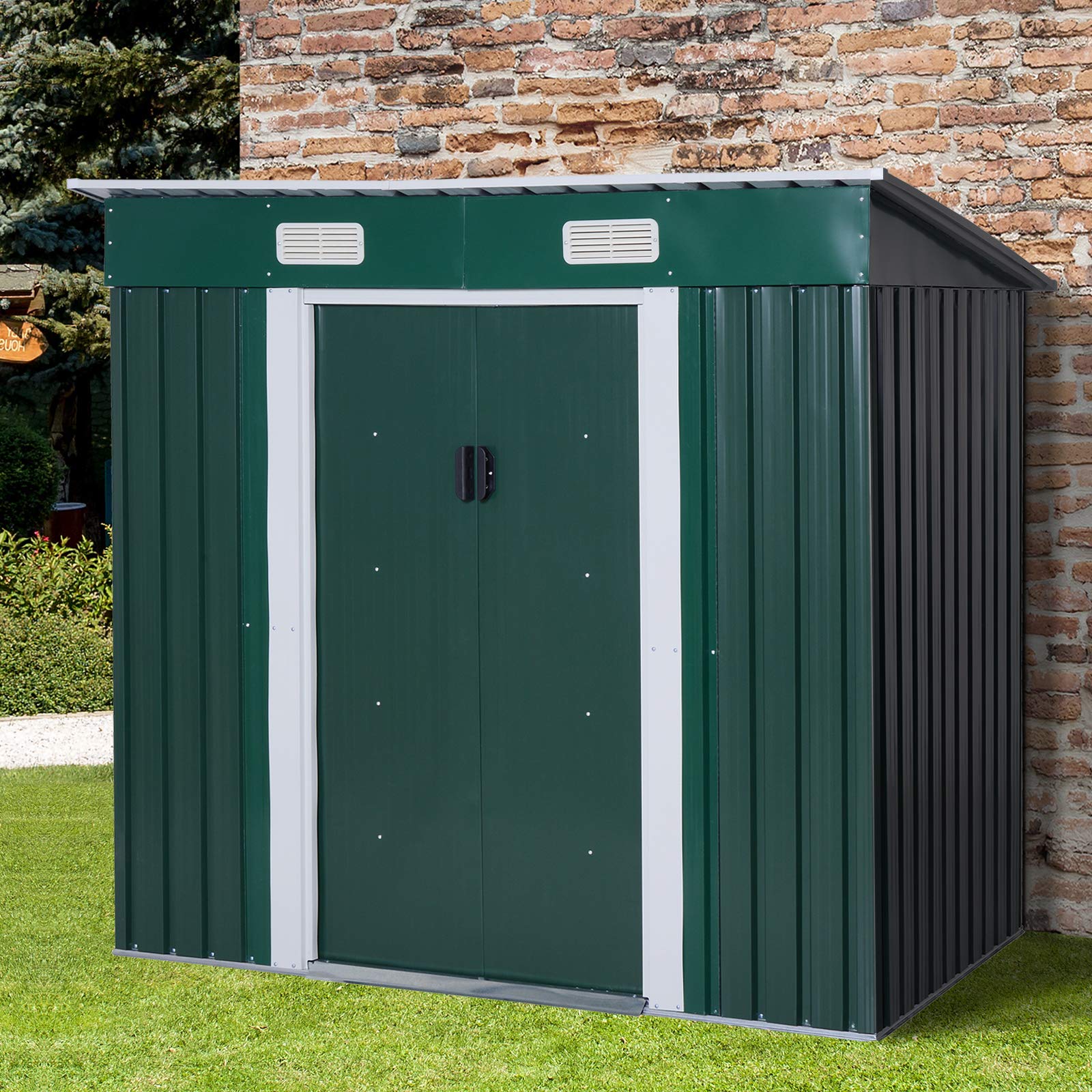 Outsunny Pent Roofed Metal Garden Shed House Hut Gardening Tool Storage