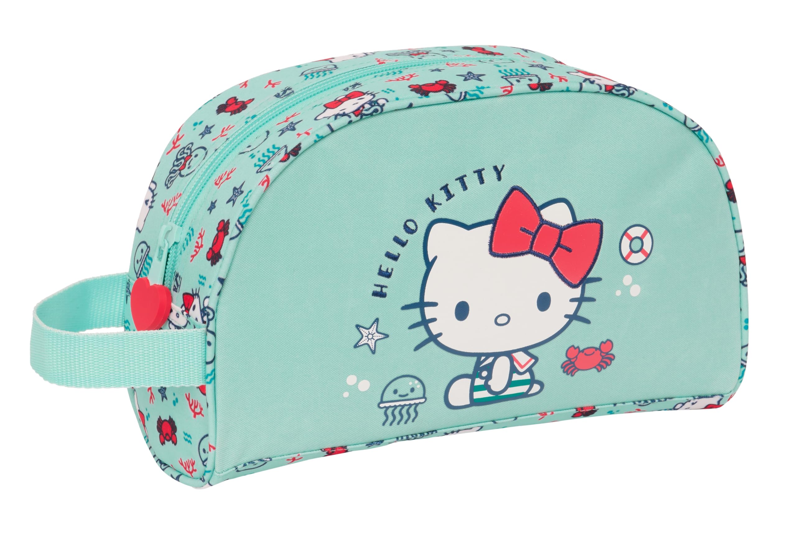 Safta Hello Kitty Sea Lovers - Neceser Grande Niño, Neceser Infantil, Adaptable a Carro, Ideal para Niños de 5 a 14 Años, Cómodo y Versátil, Calidad y Resistencia, 26x16x9 cm, Color Turquesa