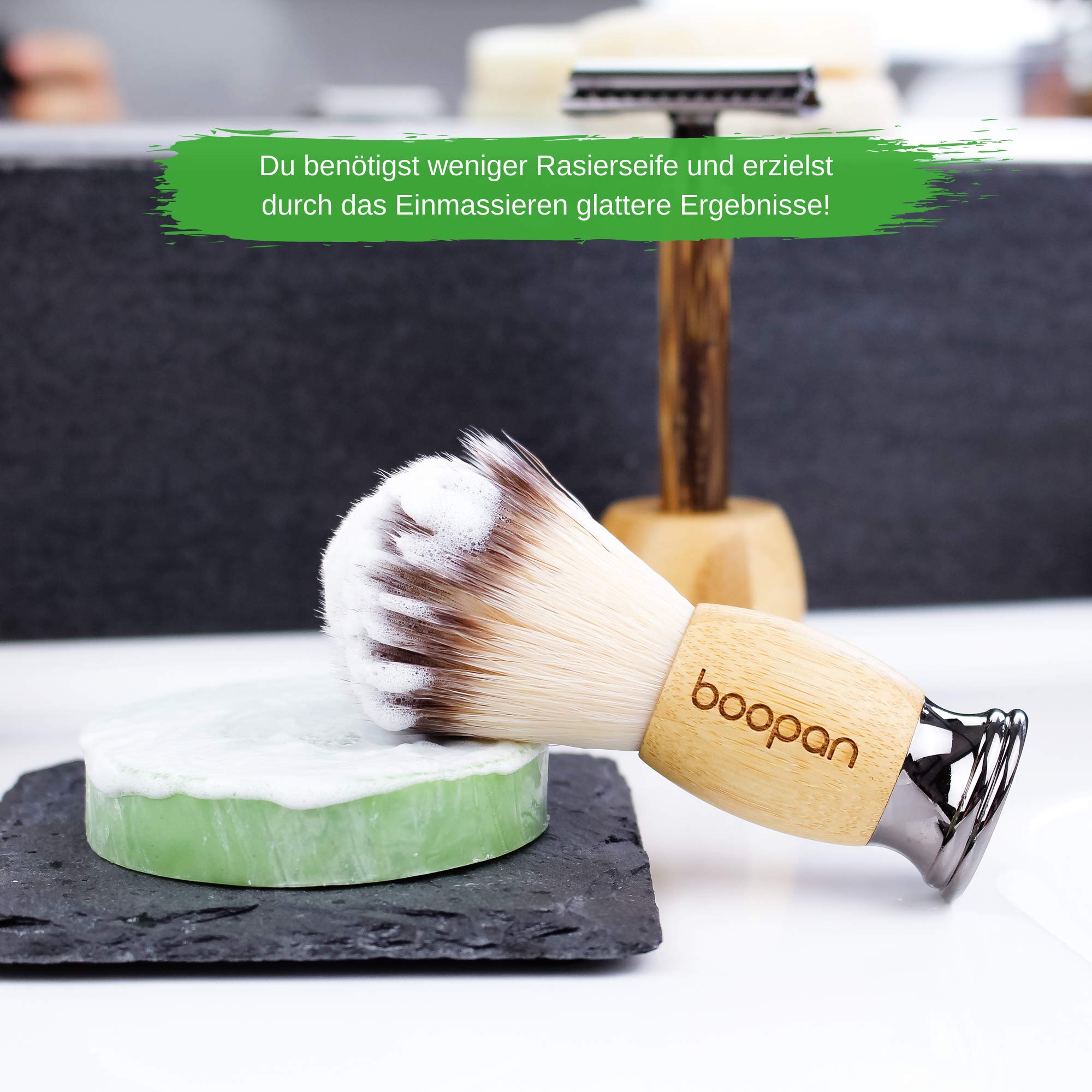 boopan Premium Rasierpinsel vegan mit Bambus-Holz fr Herren und Damen -  weich wie Dachshaar - shaving brush : Amazon.de: Drogerie & Krperpflege