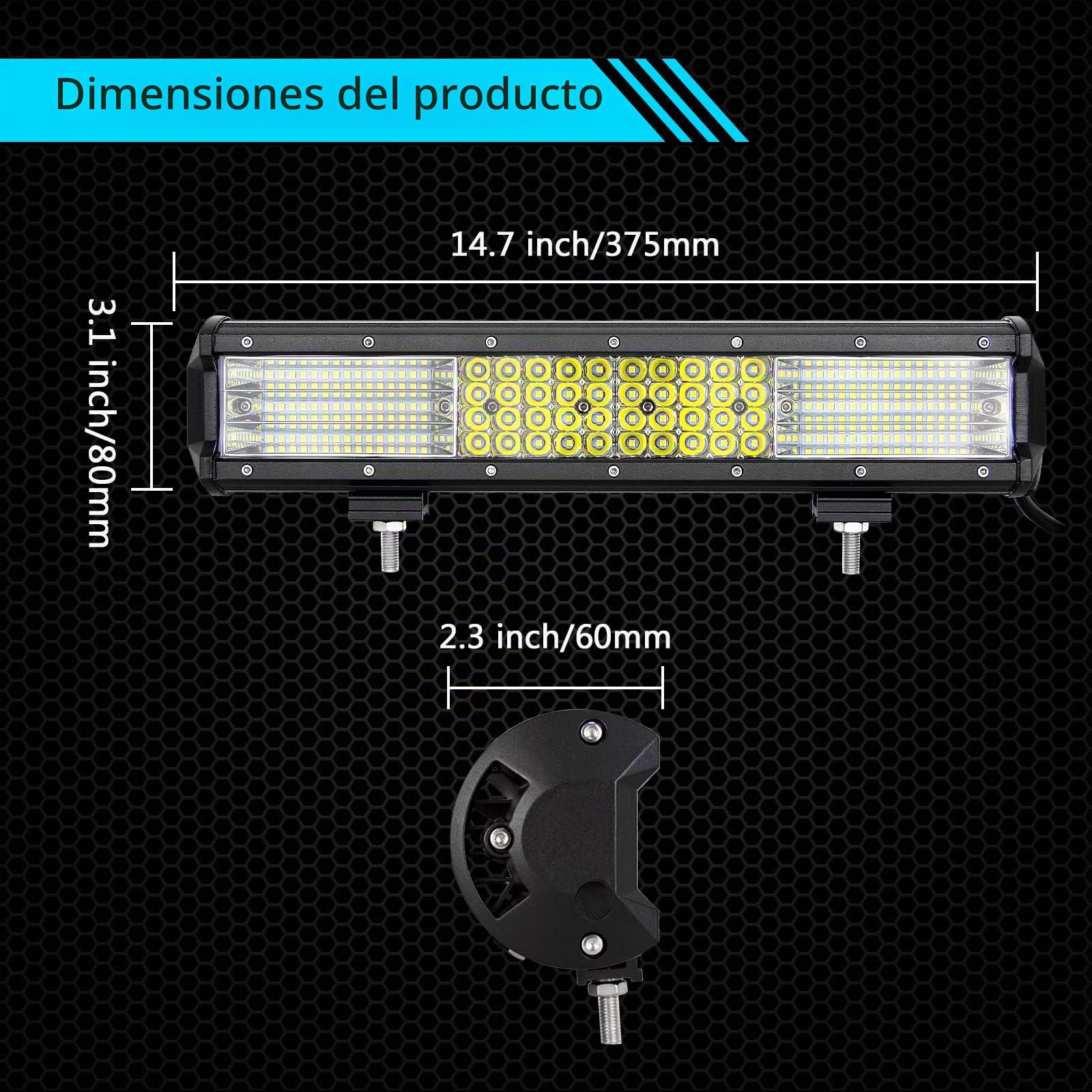 RIGIDON 38cm 15 pulgadas 390W barra led 4x4, 2Pcs 4 pulgadas 60W focos led tractor y 12V arnés de cableado, barra luminosas led faros trabajo lámpara para off road camión coche ATV SUV todoterreno