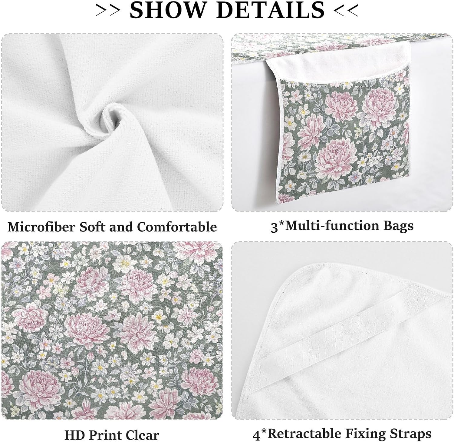 Vintage Chinese Floral Peony Grey Peach Decorative Patio Chaise Lounge Chair Cover Soft Patio Furniture Covers with Pockets for Outdoor Pool Beach Sunbathing, fundas para muebles de 85"