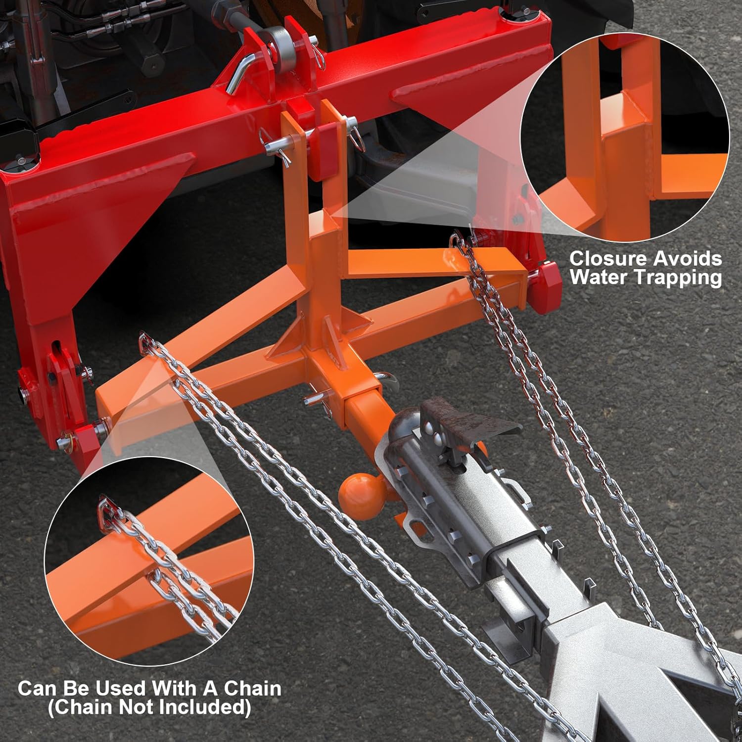 Orange 3 Point Hitch Receiver Quick Hitch Compatible, 3 Point Trailer Hitch 2" Receiver for Category 1 Tractor, 3 Pt Trailer Towing Hitch Tractor Drawbar for Kubota, John Deere, BX, Kioti, Yanmar etc - Image 4