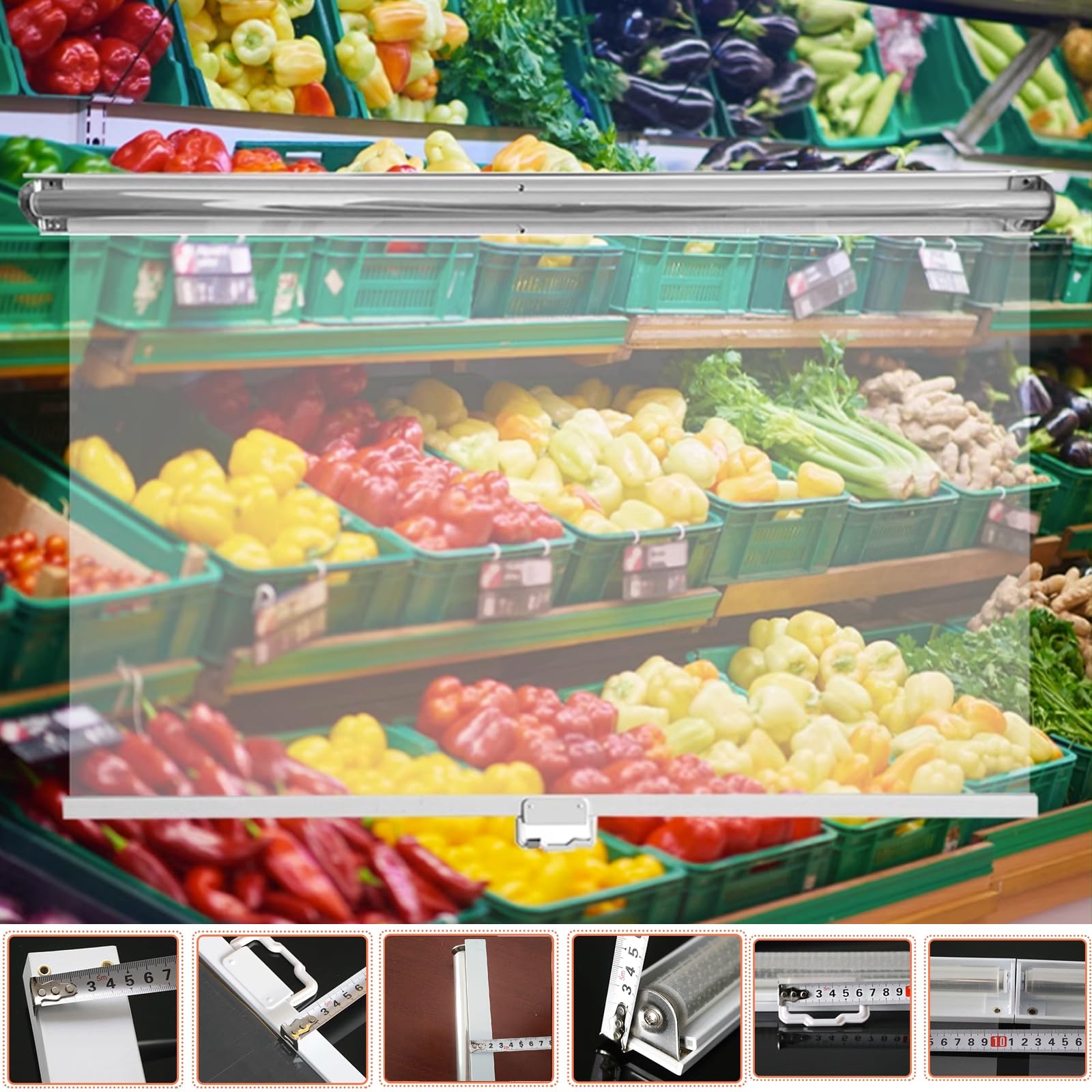 Tende a Rullo Trasparente Traspirante Mantieniti Fresco,Tenda Schermo di Partizione,per Banco Frigo,Barriera Termica,con Accessori,Personalizzabile,Larghezza x Altezza (W*H:50x120cm)