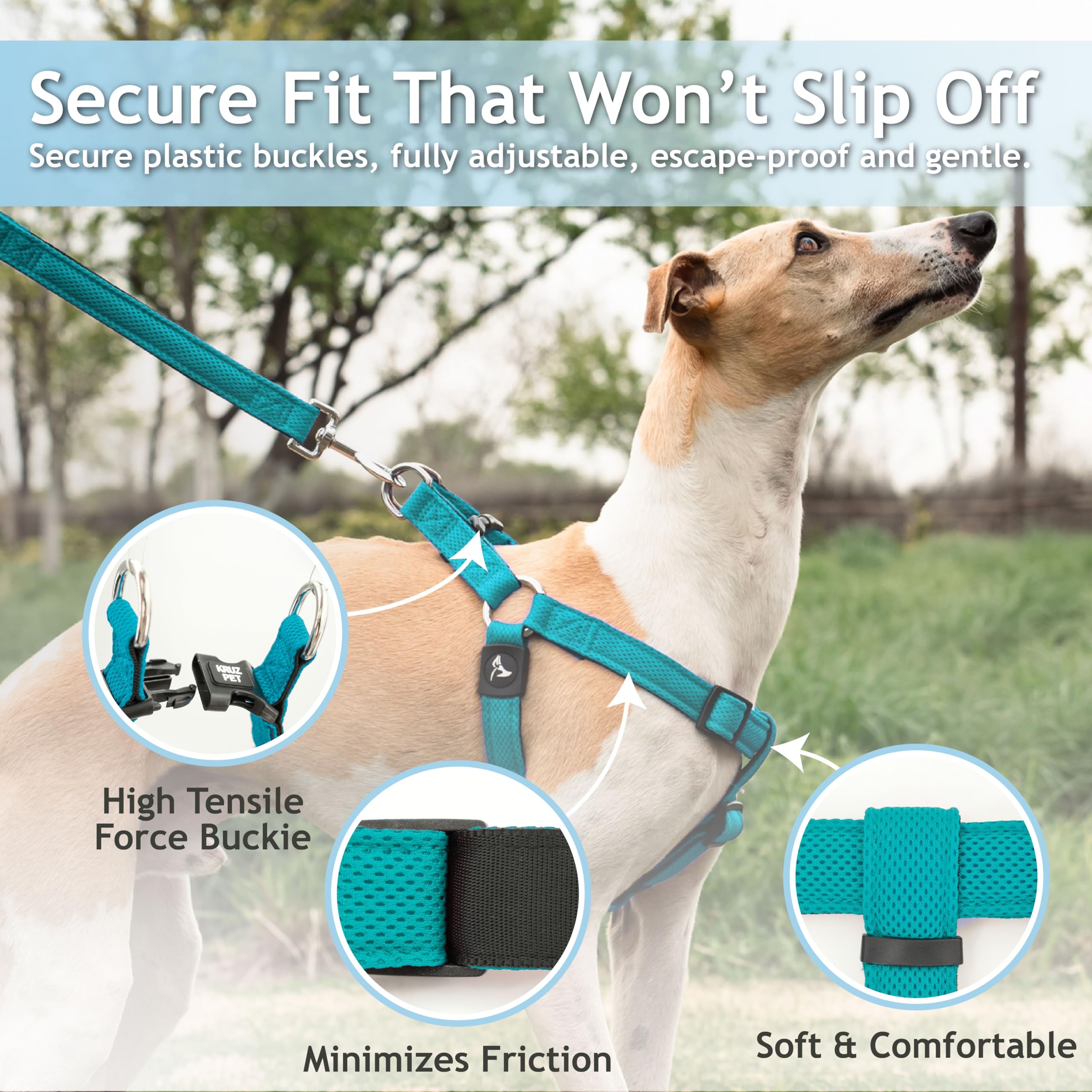 KRUZ PET Arnés de malla para perro, sin tirones, arnés ajustable de fácil ajuste, cómodo y ligero para caminar o entrenar perros pequeños, medianos o grandes