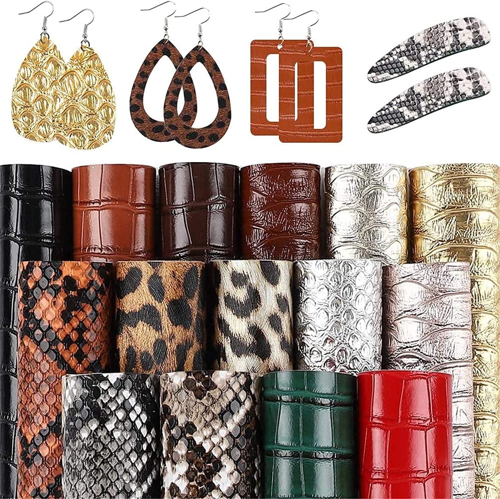 SGHUO 15pcs Faux Leather Sheets Embossed Fabric Sheets for Making Earrings, Hair Bows, Keychains and DIY Valentine's Day Craft (6.3 Inches x 8.3 Inches）