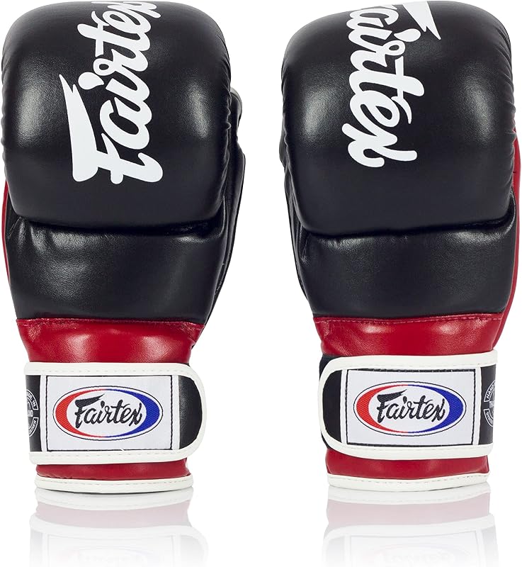Fairtex FGV18 MMA Boxing Gloves, Leather Muay Thai Martial Arts Training | Full-grain hide with breathable mesh lining. Double-stitched wrist strap balances weight for bag drills and fitness routines