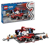 LEGO City Pit Stop e Meccanici con Monoposto Ferrari F1 - Kit Officina da Costruire