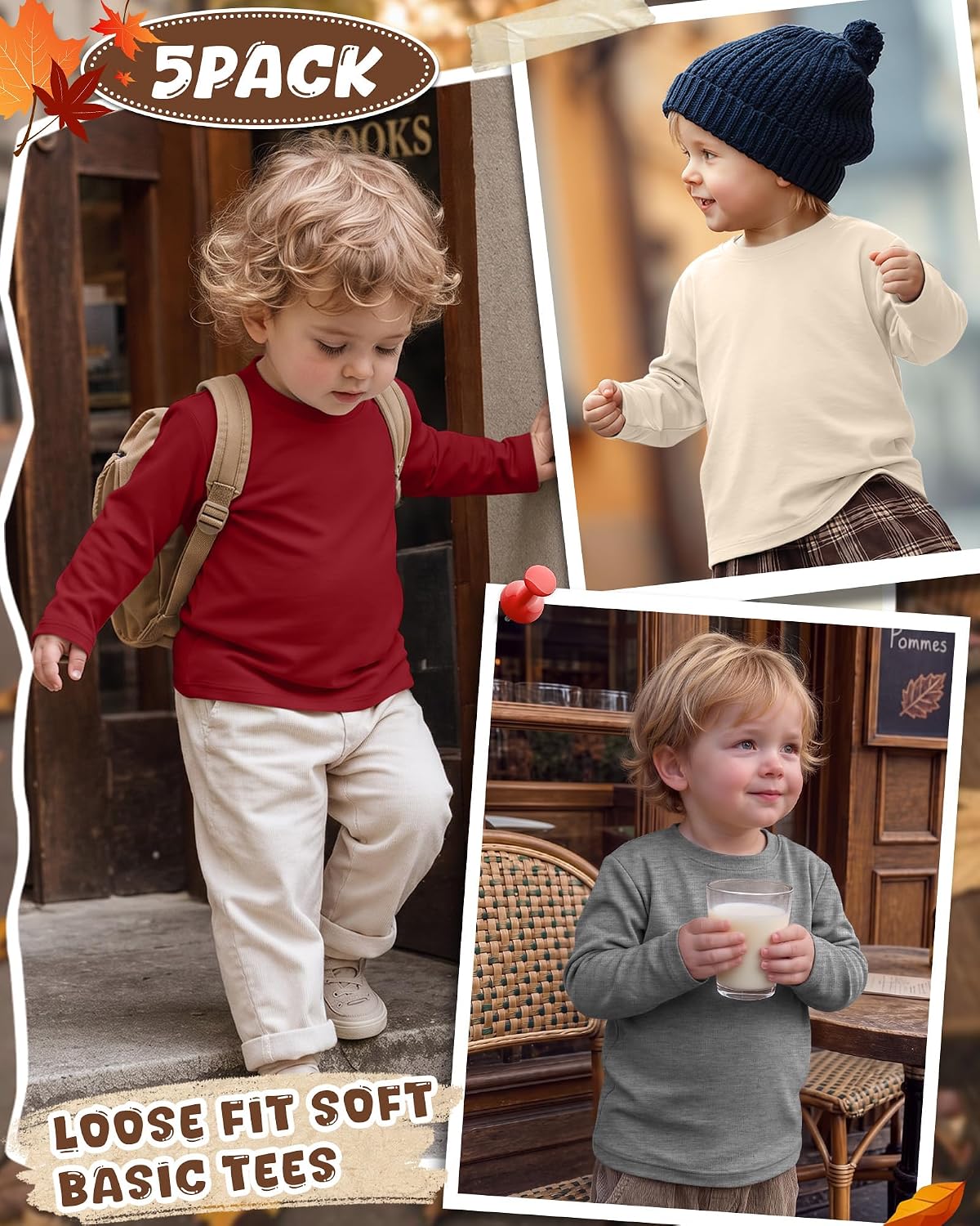 5 Pack Toddler Boys Long Sleeve Shirts
