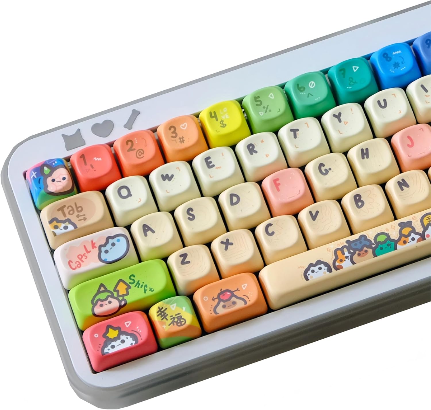 PBT Keycaps, Rainbow Cute Cat Keycaps, MOA Profile, Custom 132 Keys Set for 100%, 75%, 65%, 60% Mechanical Keyboards